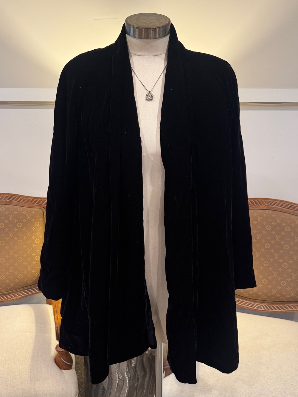 Vintage 70s/80s Black Velvet Open-Front Jacket Cardigan Size M Whimsygoth Grunge